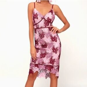 Lulu's Burgundy and Pink Lace Dress